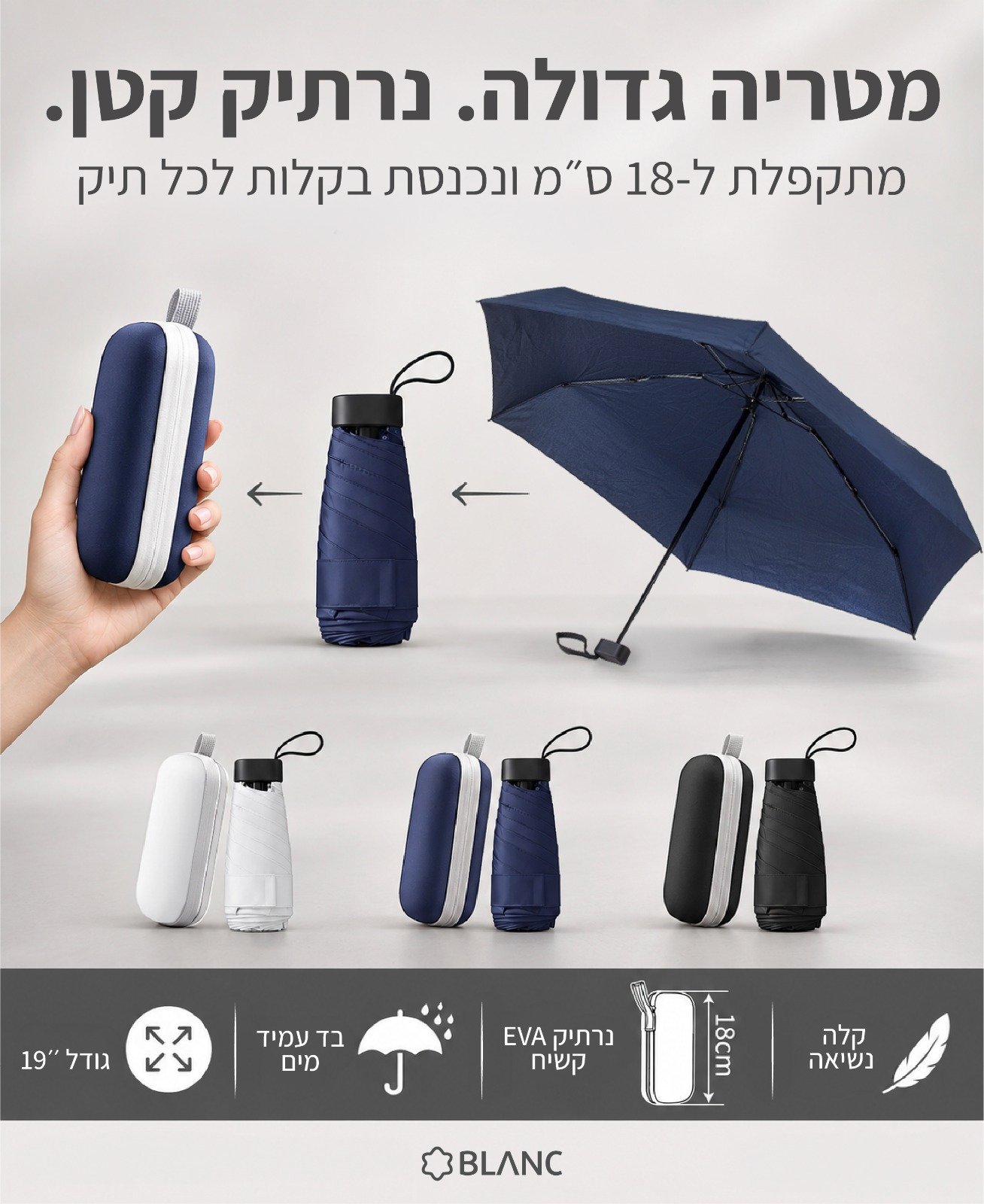 מטריה ידנית מתקפלת לתוך נרתיק